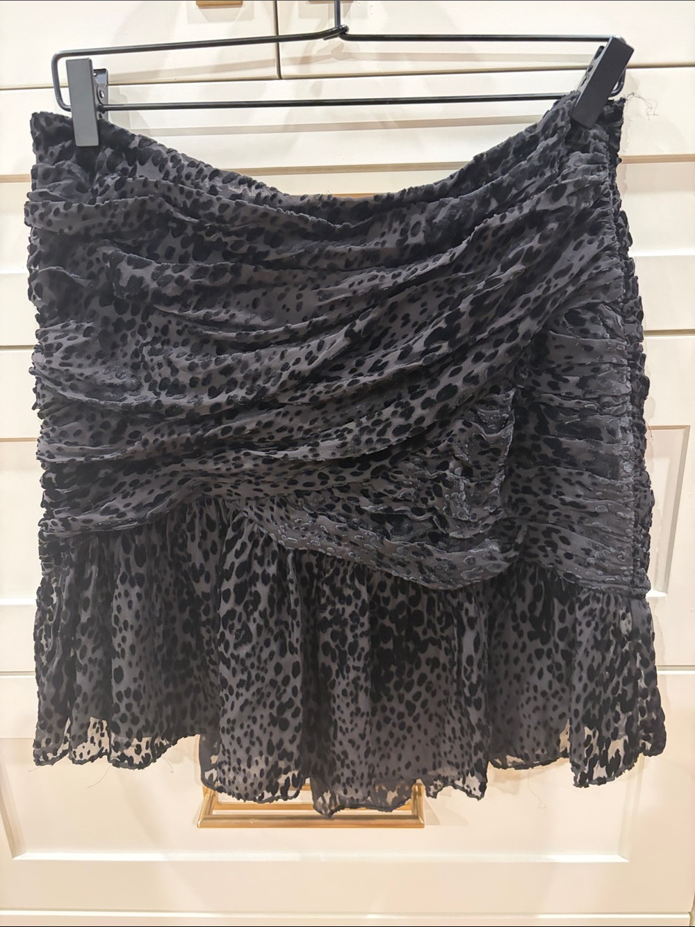 A.L.C. Black Charcoal Leopard-Print Ruched Skater Mini Skirt